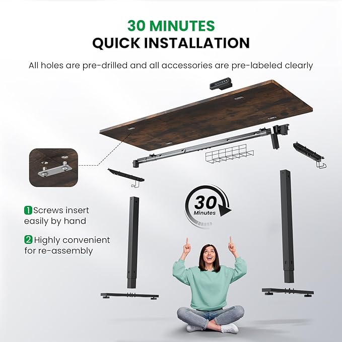 SIAGO Electric Standing Desk Adjustable - 63 x 24 Inch Sit Stand up Desk with Cable Management - 3 Memory Preset Adjustable Height Table