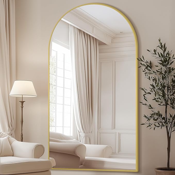 MELOMOIR 82"x44" Oversized Floor Mirror Freestanding, Arched Full Length Mirror for Bedroom Living Room Dressing Room Gym Yoga Hair Salon, Gold Mirror Full Length with Shatterproof Tempered Glass