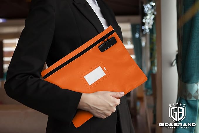 Orange Notary Bag with Lock | 14x11 inch | Zipper Supplies Bag | Locking Document Case for Notary Kit, Stamp, Embosser, Ink Pad, and Valuables