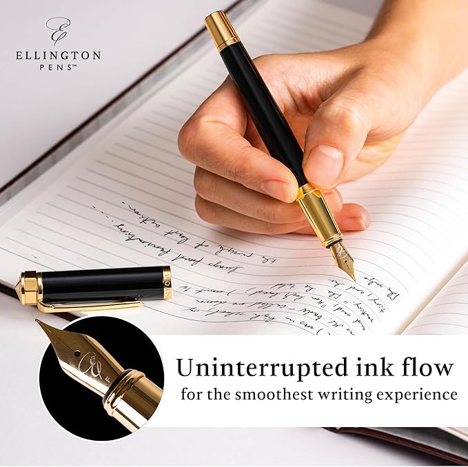 Luxury Fountain Pen Set- Fountain Pens for Writing - Smooth Fine Nib - Includes Refillable Ink Converter, 3 Ink Cartridges [Black & Blue], Gift Box - Elegant Calligraphy