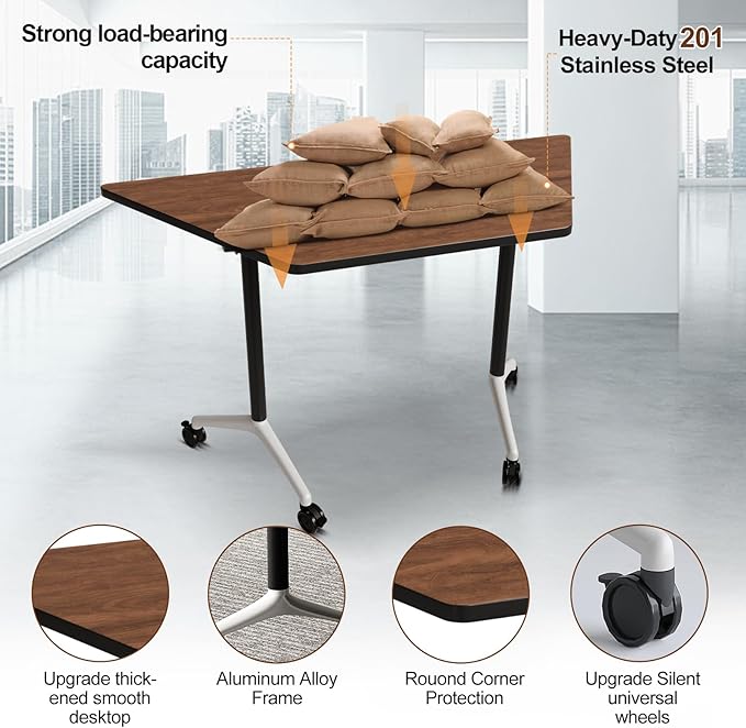 Conference Room Table with Flip-Top Design for Dynamic Meetings, Business Table Computer Desk with Heavy-Duty Frame,Foldable Seminar Meeting Tables for Home Office (4, D, 47.2IN)