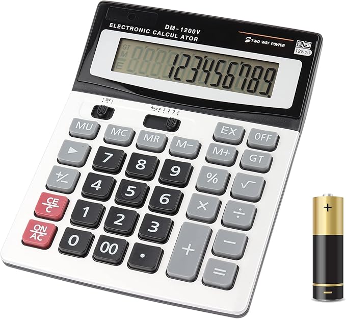Large Electronic Calculator Counter Solar & Battery Power 12 Digit Display Multi-Functional Big Button for Business Office School Calculating (1 x Calculator)
