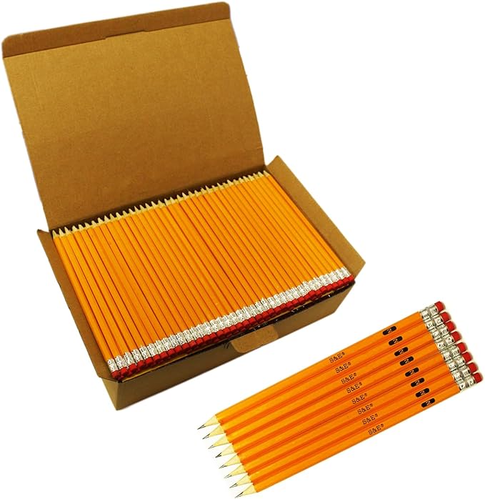 S & E TEACHER'S EDITION Woodcased #2 Pencils, Pre-sharpened, Yellow Pencils with Erasers #2 HB Lead Bulk Box No. 2, Back to school, 600 Count