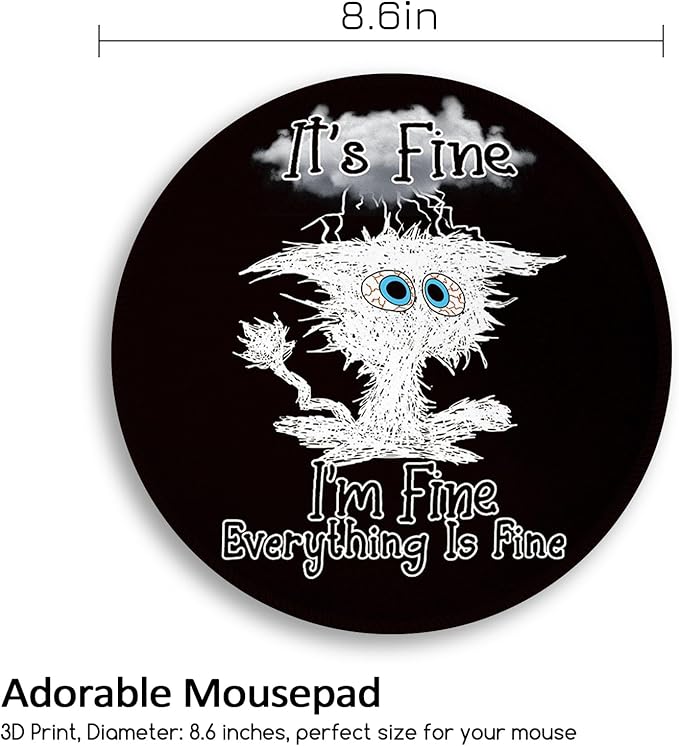 Cat Mouse Pad, Funny Black Small Round Mouse Pads for Desk, Mini Travel Mousepad for Work Wireless Computer Laptop, Office Desk Accessories, 8.6 x 8.6 inch