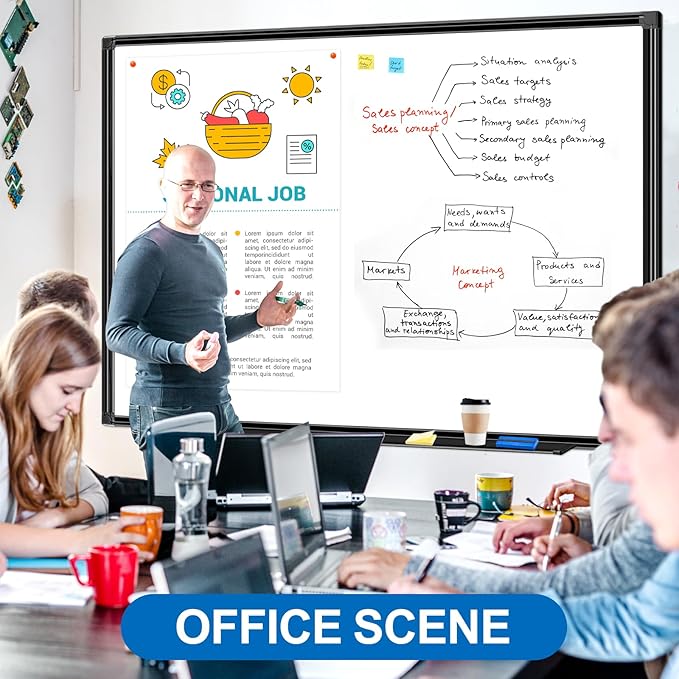 H-Qprobd Large Magnetic White Board Dry Erase Whiteboard with Black Aluminum Frame, 60"X40" Hanging White Boards for Wall with Long Pen Tray, Presentation Board for Office Classroom Home