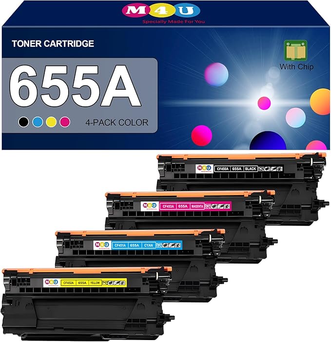 655A Toner Cartridge 4 Pack(with Chip) Compatible with 655A for Color Enterprise M652n M652dn M653dn M653x M653dh Printer(Black Cyan Yellow Magenta)