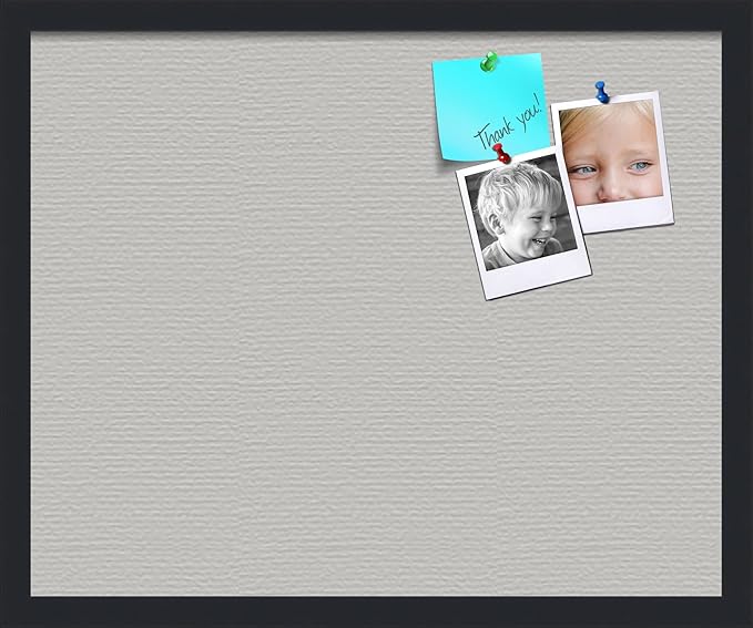 PinPix 22x18 Inch Cork Bulletin Board. This Decorative Framed Pin Board Comes with Light Stone Design and a Satin Black Frame. Ideal for Home Office Decor or Message Board (PinPix-1809)