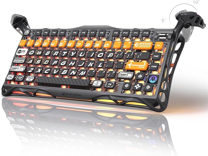 GravaStar Mercury K1 Pro Wireless Mechanical Gaming Keyboard, 75% Layout RGB Custom Keyboard, Aluminum Alloy Matte Black Frame with Phoenix-Inspired Keycaps, Hot-Swappable Linear Switches – CyberFlare
