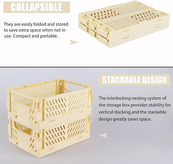 Tixill 2-Pack Mini Foldable Plastic Baskets for Organizing and Storage, Collapsible Storage Crate for Home Kitchen Bedroom Bathroom Office (9.8x6.5x3.8, Yellow)