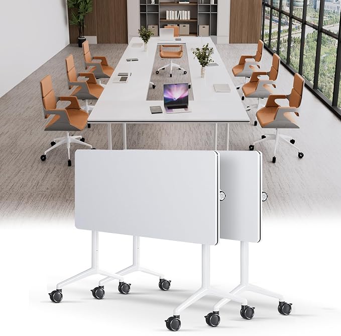 Conference Table, Folding Conference Tables for 2-20 People, Modern Conference Room Table with Wheels, Super Sturdy Large Rectangle Mobile Meeting Seminar Tables for Office (2PCS 70.8in)