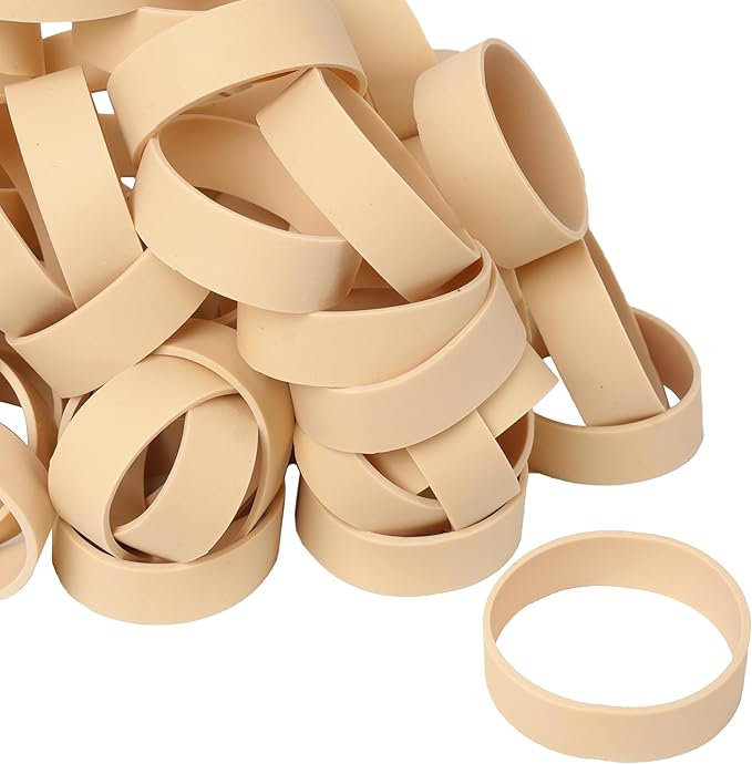 AMUU Rubber Bands Size #82, 60pcs Tactical Rubber Bands Beige Wide Elastic Bands for Office Supply Survival Camping Biking Fishing (2 1/2" x 1/2")