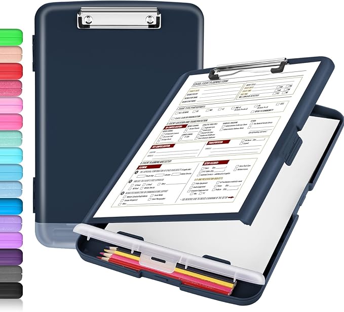 Sooez Clipboard with Storage, High Capacity Nursing Clip Board 8.5 x 11 with Pen Holder & Low Profile Clip, Plastic Clipboards Case Box, Teacher Must Haves School Office Supplies, Letter Size/ A4