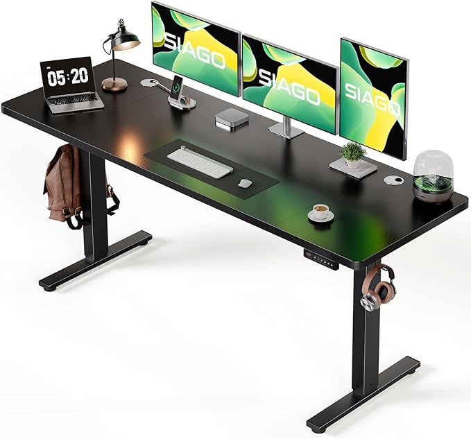 SIAGO Electric Standing Desk Adjustable - 63 x 24 Inch Sit Stand up Desk with Cable Management - 3 Memory Preset Adjustable Height Table