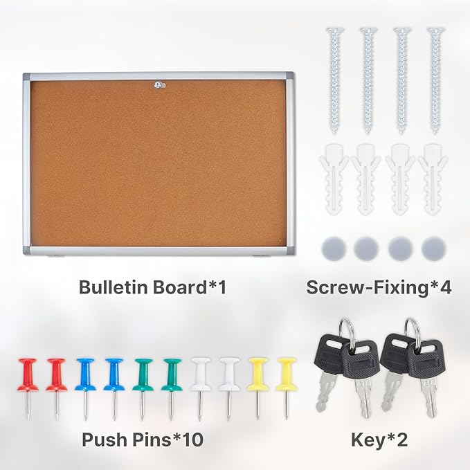 Outdoor Enclosed Cork Bulletin Board Tamper-Proof Dispaly Case, Aluminium Frame, Weatherproof Cork Noticeboard, Enclosed Cork Board for School, Office, Restaurant, Hospital etc（38 * 28inches）