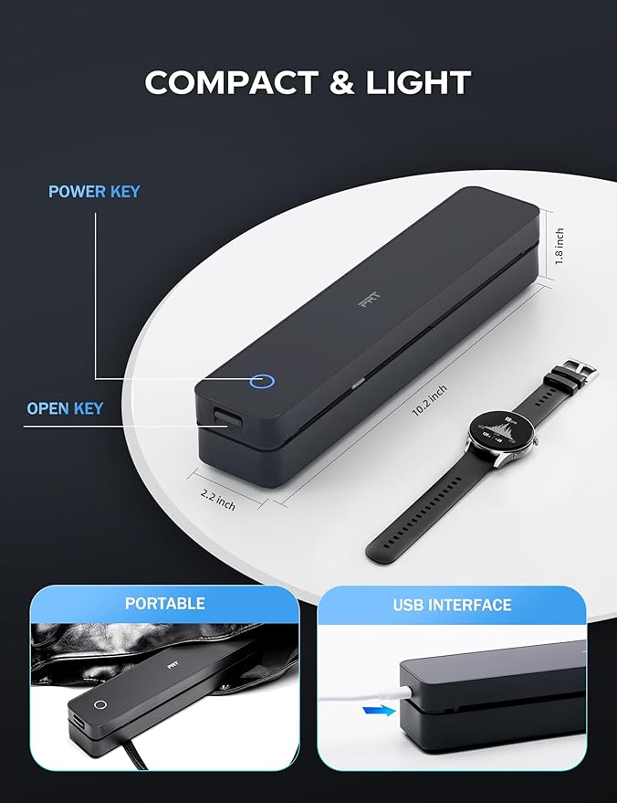 PRT Portable Printer Wireless for Travel, Inkless Bluetooth Small Mobile Thermal Printer, Support 8.5" X 11", A4, Compatible with iOS, Android, Laptop for Home Use, Office & Vehicles, 300 DPI, Black