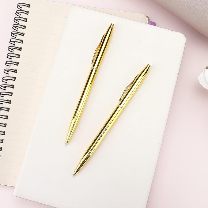 3 Pack Slim Gold Ballpoint Pens Black Ink 1 mm, Great Gift for Business Office Students Teachers Wedding Christmas (Gold)