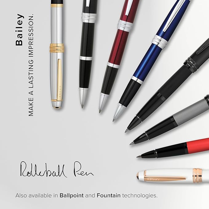 Cross Bailey Refillable Rollerball Pen Presented in a Premium Gift Box - Medium Point, Black Ink, Matte Red