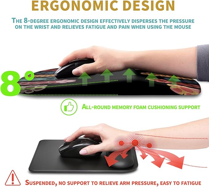 Hokafenle Ergonomic Mouse Pad Wrist Support with Massage Design, Wrist Rest Pain Relief Mousepad with Memory Foam&Non-Slip PU Base, Mouse Pads for Wireless Mouse & Desk (12x8 inch,Paw)