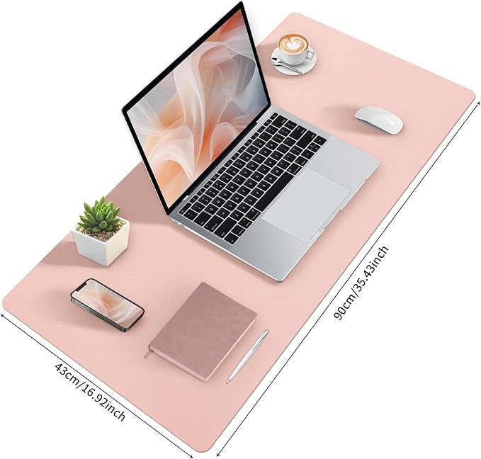 Bloss Pink Desk Mat, Waterproof Non-Slip Leather Desk Pad, Large Mouse pad, Computer Mat for Desk, Pink Desk Accessories Easy Clean for Office/Home(35.4×15.7 Inches)