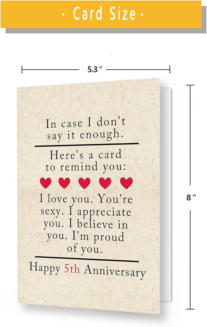 5 Year Anniversary Card Gifts for Him Her,Happy 5th Anniversary Card for Woman Men,Wood Anniversary Card Gifts for Husband Wife,5th Wedding Anniversary Card