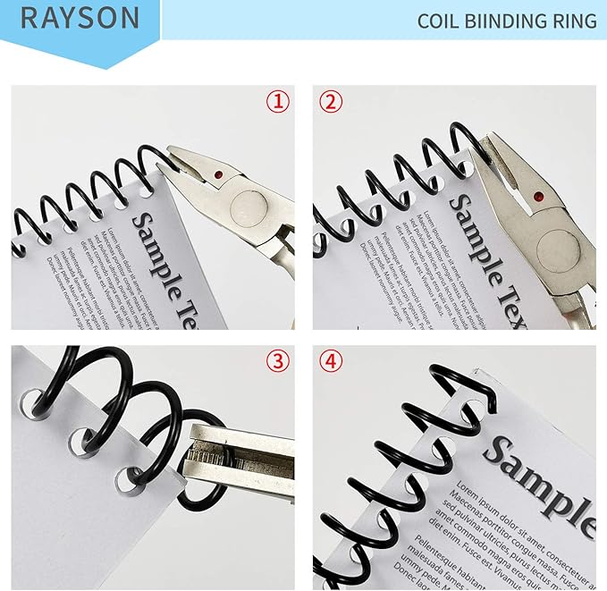 Rayson 15.9mm Plastic Spiral Coil Binding 3:1 Pitch, 5/8inch, 140 Sheets Capacity Black Coil Binding Spines - Versatile for Office and Educational Tasks, Pack of 100