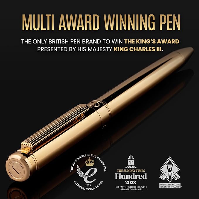 Scriveiner Gold Ballpoint Pen - Stunning Luxury Pen, Real Gold Plating, Schmidt Black Refill, Best Ball Pen Gift Set for Men & Women, Professional Executive Office, Nice Fancy Designer Pens