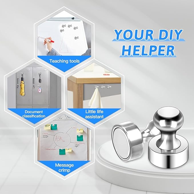 50Pack Magnets for Whiteboard,Strong Silver Refrigerator Magnets,Fridge Magnet,Map Magnets,Small Push Pin Magnet for Whiteboard,Fridge,Office,Classroom