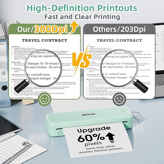 Phomemo M834 (Upgraded) Portable Printer, Wireless Bluetooth Thermal Printer, Support Multi-Size Thermal Paper, Compatible with iOS, Android & PC, Mobile Printer for Travel, Office, School, Green
