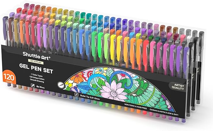 Shuttle Art 120 Unique Colors (No Duplicates) Gel Pens Gel Pen Set for Adult Coloring Books Art Markers