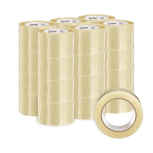 3M Tartan Box Sealing Tape 305, Clear, Light Duty, Durable, 2.83 in x 109.36 yds (72 mm x 100 m), 24 Rolls/Case