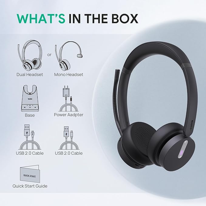 Yealink WH64 Wireless Headset, DECT & Bluetooth Dual-Mode 606 ft Range Headset for Teams Zoom,Skype and UC, Phone Headset with 3X Mic, 32 Talk Time, Office Work Headset for Desk IP Phone, PC,CellPhone