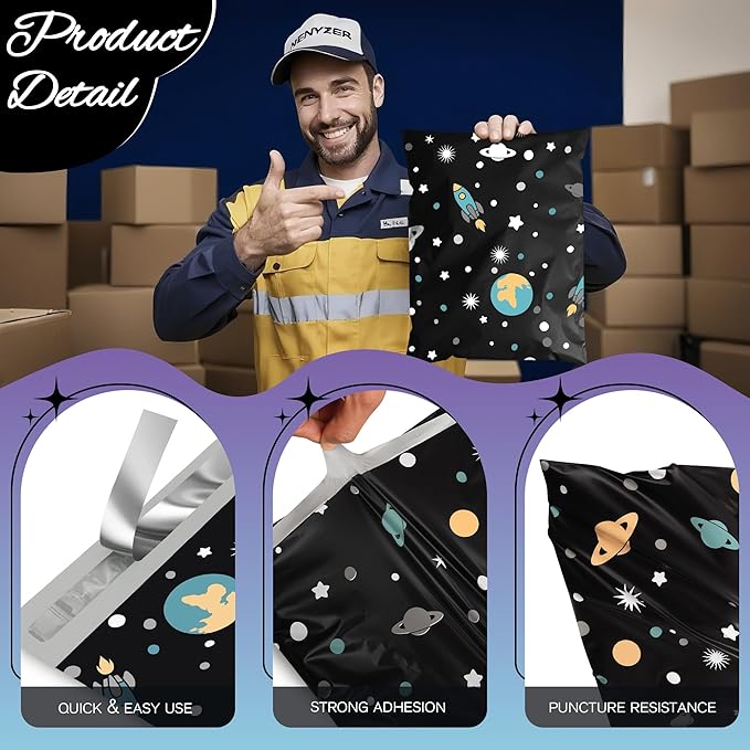 Planets Poly Mailer 6x9 Inch 100 Pcs, Waterproof Shipping Bags for Clothing, Tear-Resistant Mailier Bags, Strong Mailing Bags with Self-Seal