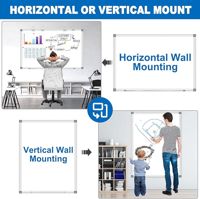 Magnetic White Board Dry Erase Whiteboard for Wall 60"x48" (2pcs) Aluminum Frame Hanging White Boards for Presentation, Teaching, Memo, Display