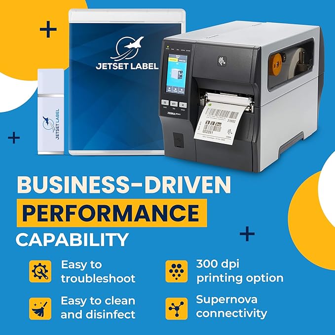 Zebra ZT411 203 DPI | Thermal Transfer & Direct Thermal | ZT41142-T010000Z Industrial Printer | Width 4 Inches Features Serial, USB, Ethernet & Bluetooth Connectivity | Includes Jetset Software