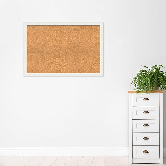 Amanti Art Natural Cork Board for Wall, 33x49 Vision Board with White Frame, Oversize Corkboard Office Decor for Home Organization, Casual Corkboard Pinboard to Display Items for Home Organization in