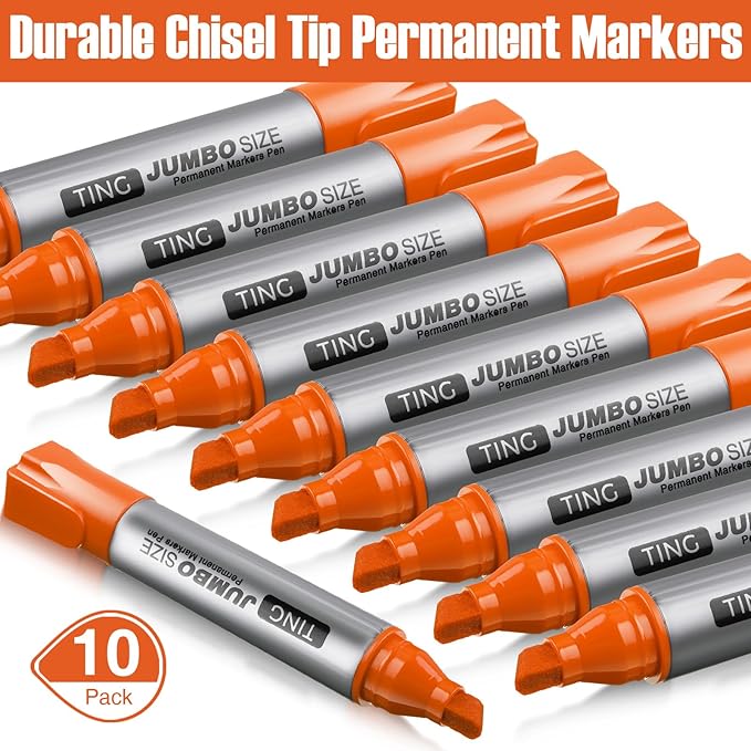 Fuutreo 10 Pack Jumbo Permanent Markers Bulk Large Chisel Tip Permanent Markers Quick Drying Waterproof Big Huge Poster Pens for Office, Logistics Company and More(Orange)