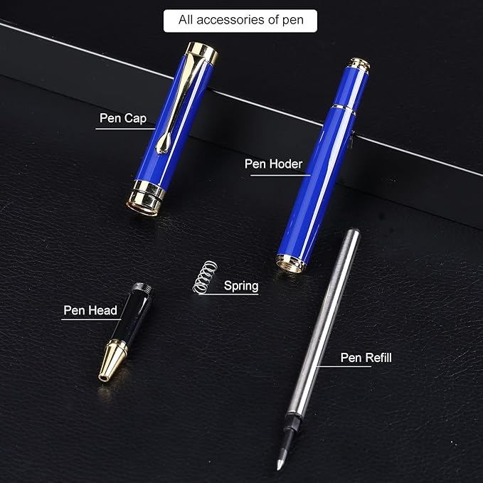 YIVONKA Luxury Ballpoint Pens Best Ball Pen Gift Set for Men & Women Professional Executive Office Nice BallPens Classy Gift Box Ballpoint Black Refill Line width 0.5mm (Blue Gold)