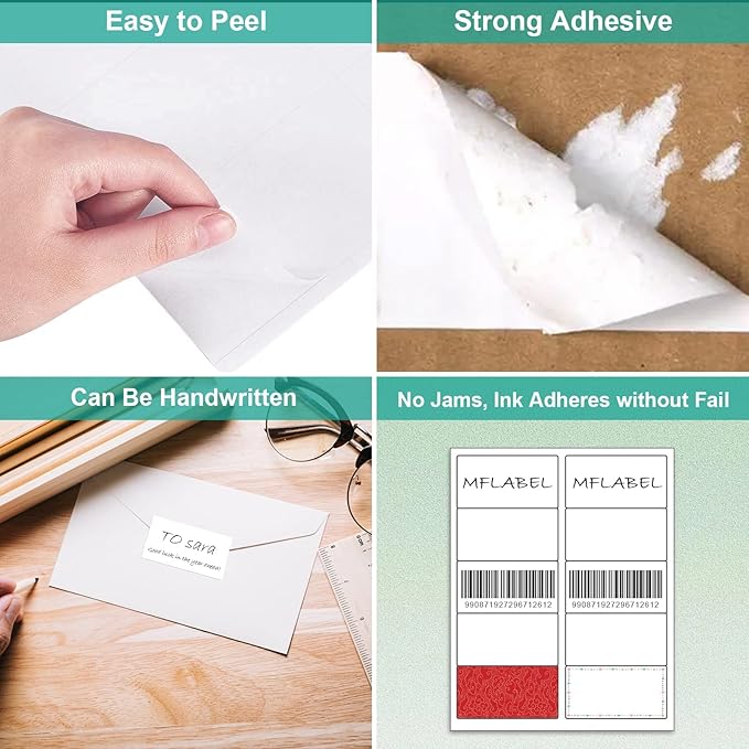 MFLABEL 2000ct 2x4 Inch Shipping Labels - 8.5"x11" Sheets (200 Sheets) for Laser/Inkjet Printers | Matte White Adhesive FBA Labels, Address & Barcode Stickers for Packages, Envelopes & Organizing