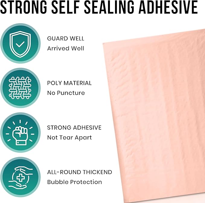 Levex - #000 4" x 8" [10 Pack] Light Pink Poly Bubble Mailers, Padded Envelope Mailers, Packing Envelope & Mailing Bags for Shipping
