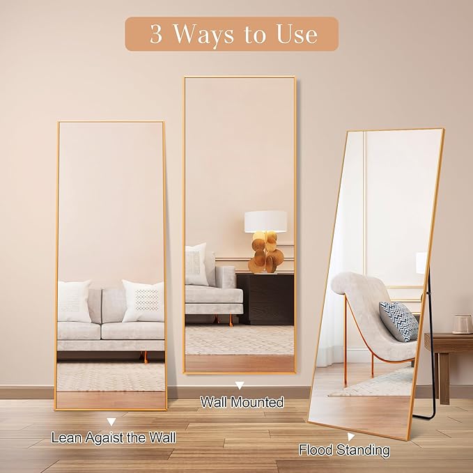 64"x21" Full Length Mirror Rectangle Body Dressing Floor Standing Mirrors for Bedroom & Cloakroom, Gold