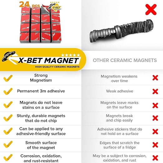 X-bet MAGNET Strong Magnets with Adhesive Backing - Square Heavy Duty Sticky Magnets for Crafts, Refrigerator, 1 inch 48pcs