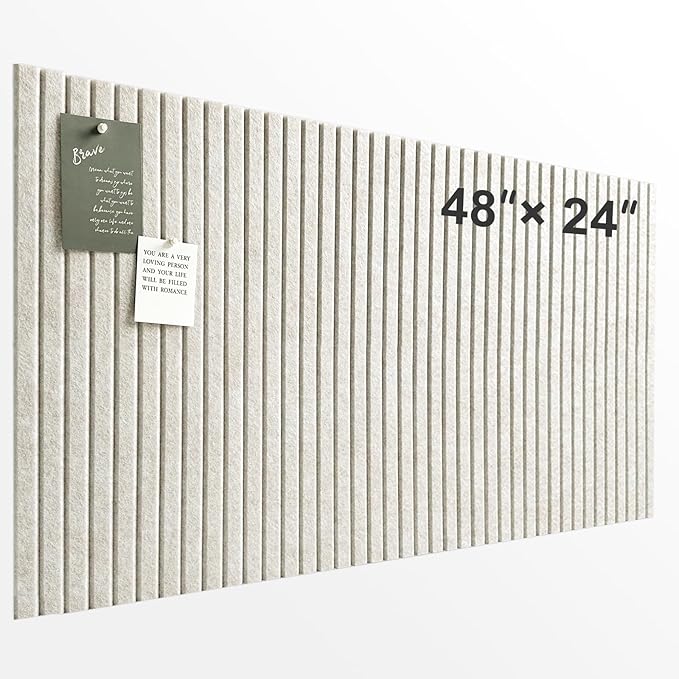 Large Cork Board for Office, 8 Pack Felt Wall Tiles with Slat Wall Paneling, Felt Bulletin Board Pin Board Cork Boards for Walls - Oatmeal