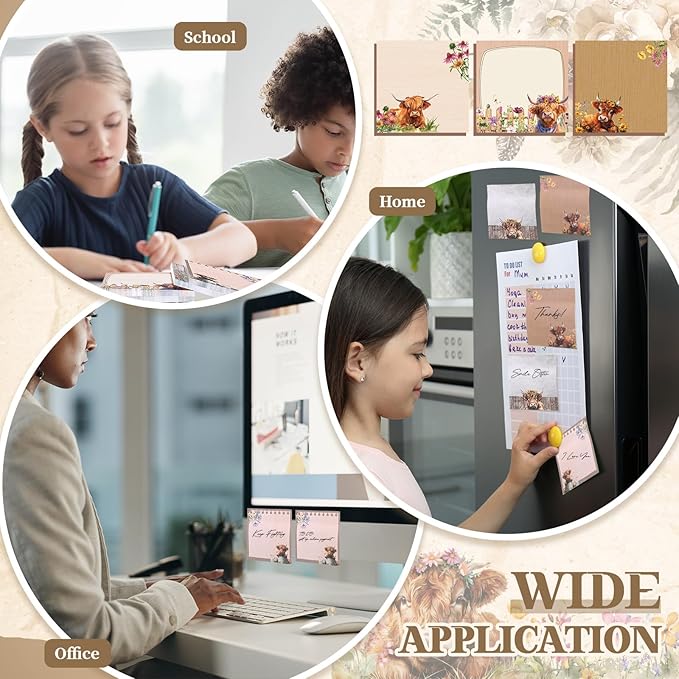 9 Pads Cute Sticky Notes Cartoon Animal Self Stick Notepads 3x3 Inches Notes Adhesive Memo Pad Office Decor Gifts for Students School Office Meeting (Highland Cow)