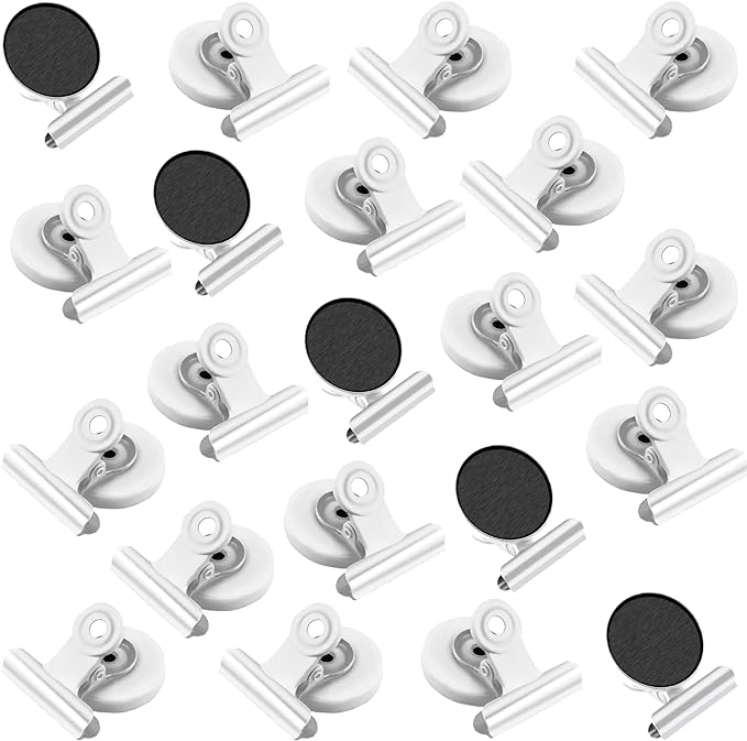 VNDUEEY 20 Pack White Magnetic Clips Fridge Magnet Clips, Whiteboard Clip Magnets Fridge Magnetic Clips, Magnetic Clips for Refrigerator, Strong Magnets with Clips for Whiteboard on Home Office