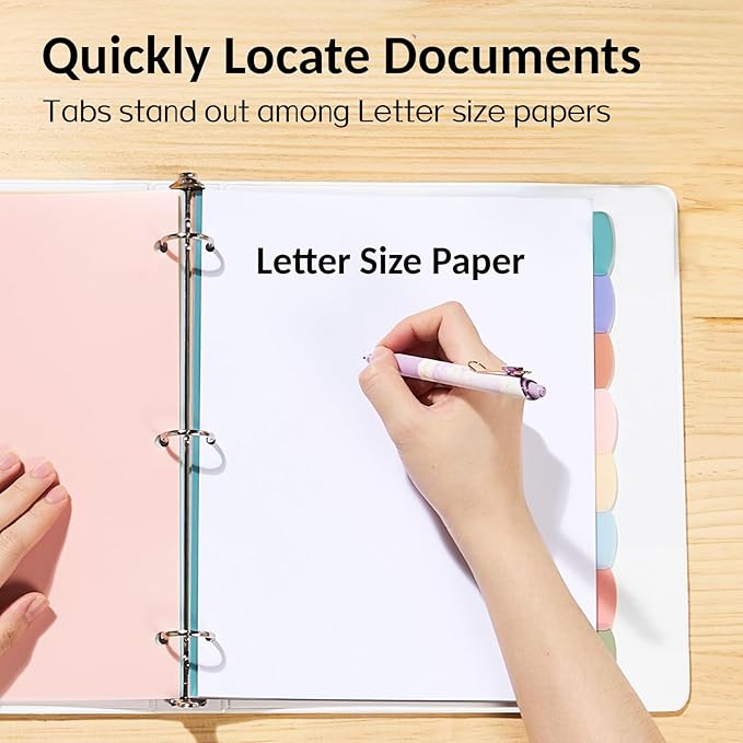 Sooez 8-Tab Durable Plastic Write & Erase Big Tab Dividers for 3 Ring Binder, Aesthetic Cute Pastel Binder Dividers for Student, Teacher, Office, Home Organizers, 6 Sets, Pastel