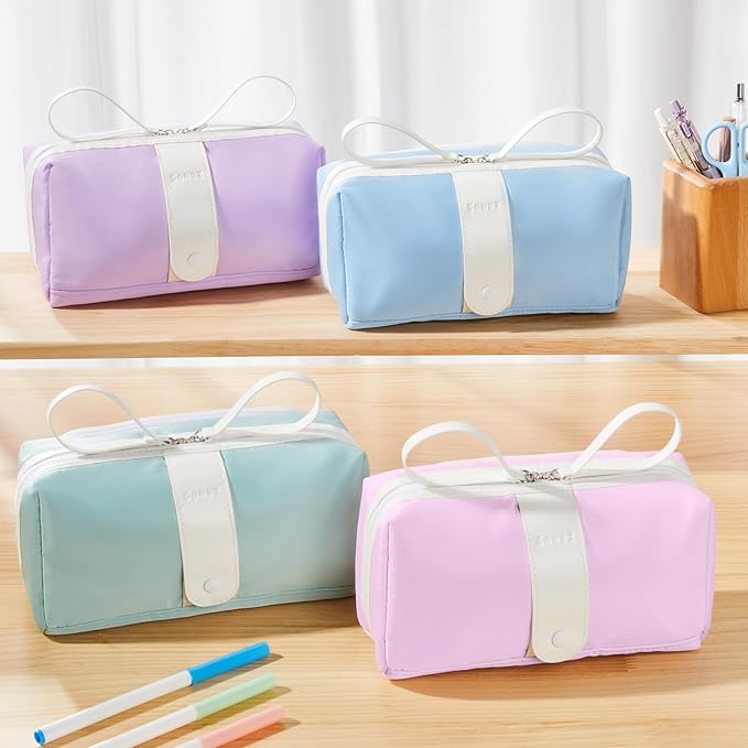 Sooez Big Capacity Pencil Case, Extra Large Pencil Pouch with Zipper Pocket, Wide Opening Pencil Bag, Portable Stationery Organizer, Cute Aesthetic School Office Supplies for Teens Girls Adults, Pink