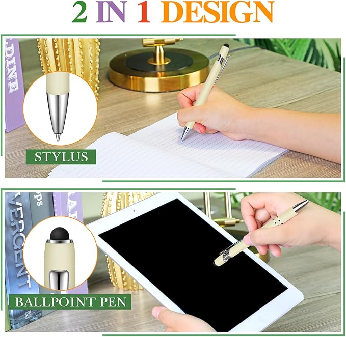 Zonon 38 Pieces Rubberized Ballpoint Pen with Stylus Tip Stylish Metal Pen Capacitive Styli with Soft Rubberized Grip, Black Ink for Most Devices(Charming Colors)