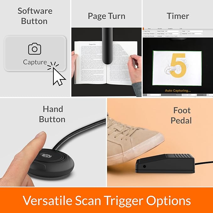 Innex DS200 Professional USB Book Scanner, 26MP, A3 Document scan, 120+ Language OCR, Auto-Flatten & Deskew, Finger Removal, Built-in Mic and LED lamp, Hand Button & Foot Pedal, for Windows/MacOS