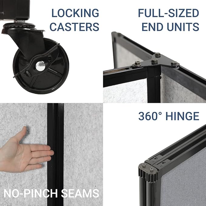 Versare Room Divider 360 Portable Wall Partition | Folding Panels | Large Freestanding Divider | Locking Wheels | Temporary Room Separator | 14' x 7'6'', Slate