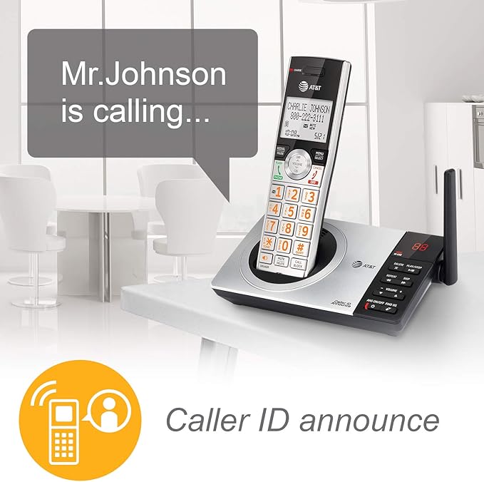 AT&T CL82407 DECT 6.0 4-Handset Cordless Phone for Home with Answering Machine, Call Blocking, Caller ID Announcer, Intercom and Long Range, Silver